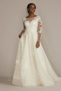 High Neck Long Sleeve Illusion Tall Wedding Dress 4XLCWG930