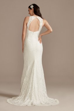 Scalloped Stretch Lace Halter Tall Wedding Dress 4XLWG4047