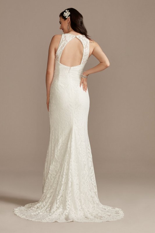 Scalloped Stretch Lace Halter Petite Wedding Dress 7WG4047