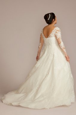 Lined Bodice Long Sleeve Plus Size Wedding Dress 9SLLBWG4036