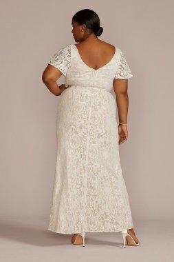 Lace Flutter Sleeve Draped Plus Size Wedding Gown 9SDWG1054