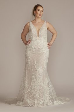 Lattice Beaded Applique Plus Size Wedding Dress 9SWG939