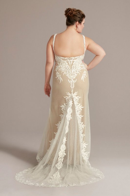 Illusion Plunge Lattice Skirt Plus Wedding Gown 9WG4066