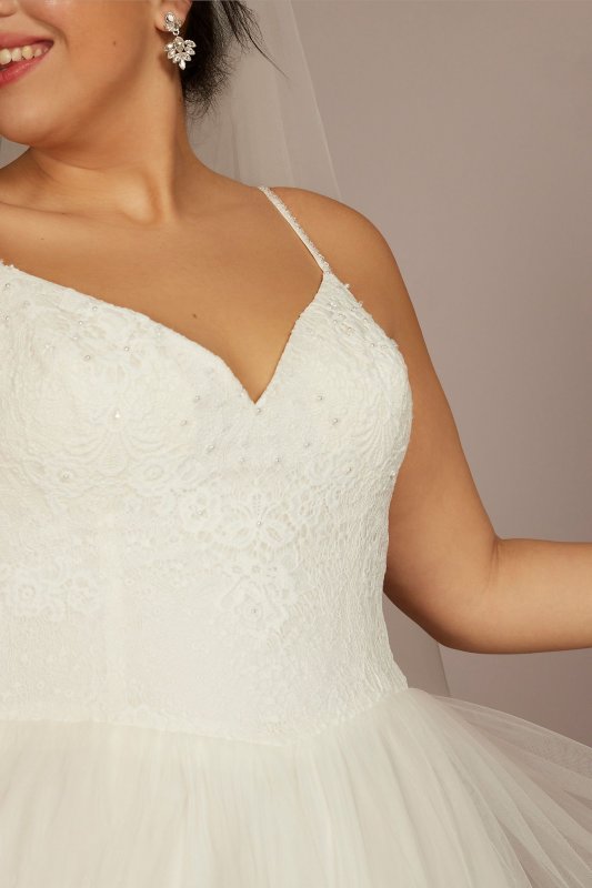 Basque Waist Lace Bodice Plus Size Wedding Dress 9WG4069