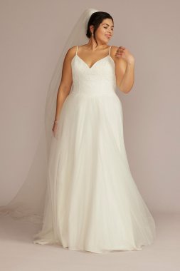 Basque Waist Lace Bodice Plus Size Wedding Dress 9WG4069