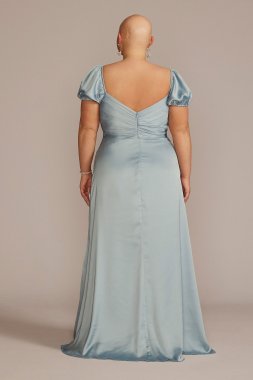Plus Size Puff Sleeve Satin Gown D21NY22152V2W