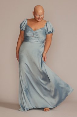 Plus Size Puff Sleeve Satin Gown D21NY22152V2W