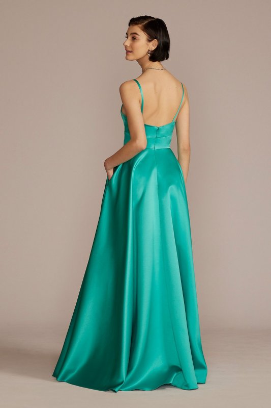 V-Neck Satin A-Line Gown with Corset Bodice D24NY22012