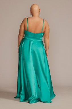 Plus V-Neck Satin A-Line Gown with Corset Bodice D24NY22012W