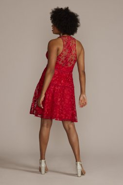 Plus Size Illusion Lace Halter A-Line Dress D39NY22188W