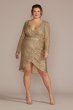 Plus Size Long Sleeve Sequin Wrap Style Dress D39NY22273W
