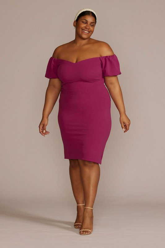 Plus Size Off-the-Shoulder Puff Sleeve Midi Dress D39NY22326W