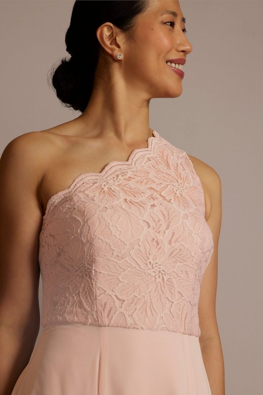 Stretch Lace Chiffon One-Shoulder Bridesmaid Dress F20607