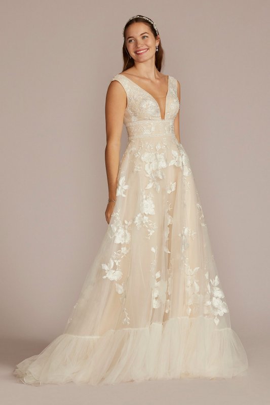 Organza A-Line Wedding Gown with Shirred Hem MS251257
