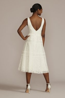 Midi-Length Lace V-Neck Dress with Banded Trim SDWG1083