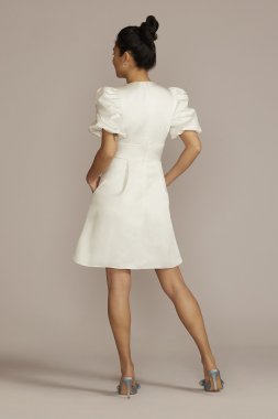 Short Satin Puff Sleeve Dress with Empire Waist SDWG1089