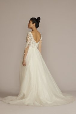 Sheer Boned Bodice Long Sleeve Wedding Dress SLWG4036
