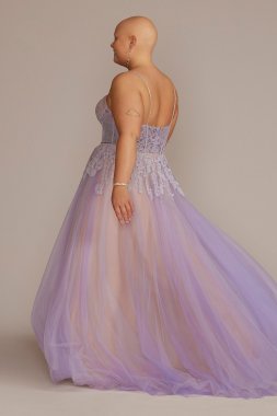 Plus Size Ball Gown with Illusion Lace Corset WBM2881W