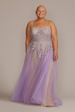 Plus Size Ball Gown with Illusion Lace Corset WBM2881W