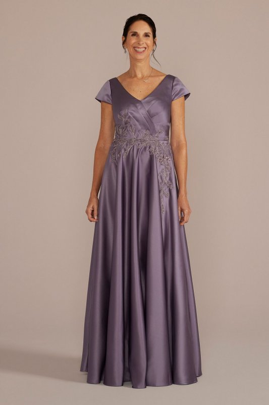 Satin A-Line Gown with Embroidered Waist WBM3103