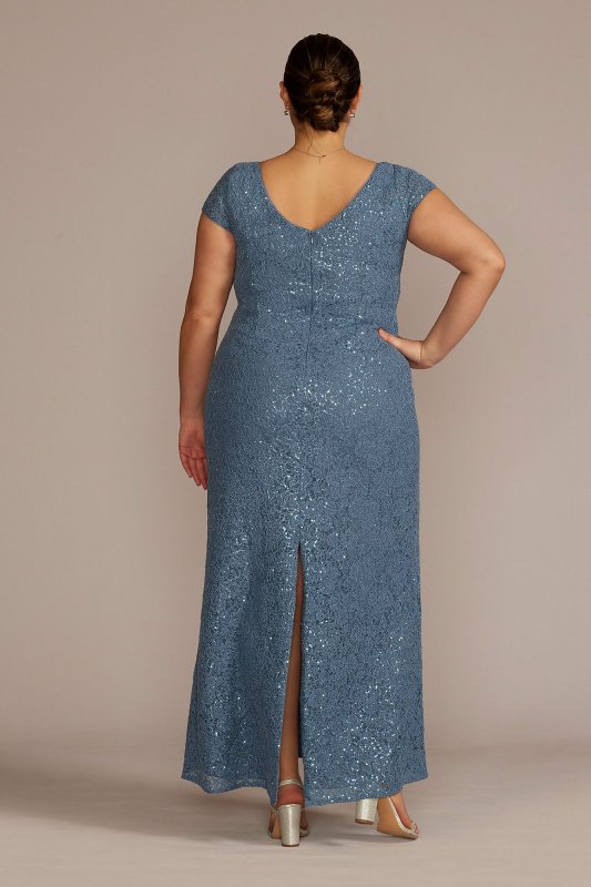 Plus Size Short Sleeve Sequin Lace Sheath Gown WBM3124W