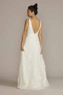 3D Floral Crepe A-Line Wedding Dress with Pockets WG4068