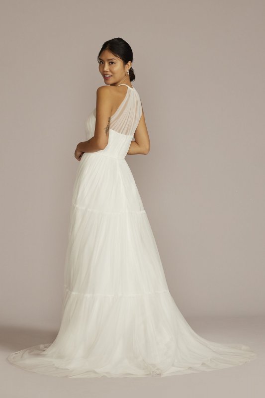 Halter Tulle Tall Wedding Gown with Tiered Skirt 4XLWG4050