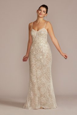 Lace Sheath Petite Wedding Gown with Overskirt 7SWG916