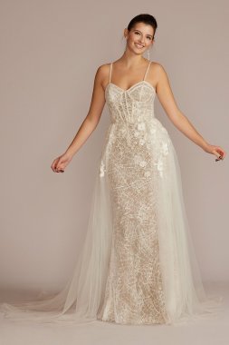 Lace Sheath Petite Wedding Gown with Overskirt 7SWG916