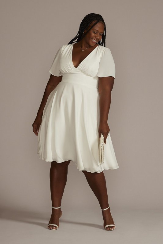 Flutter Sleeve Tea-Length Plus Size Dress 9SDWG1047