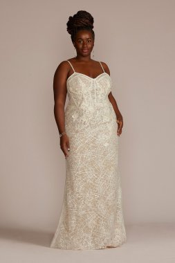 Lace Sheath Plus Size Wedding Gown with Overskirt 9SWG916