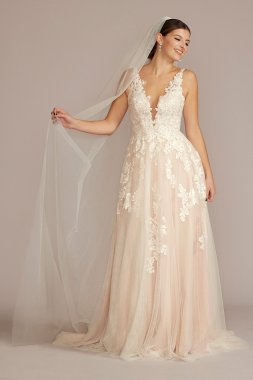 Illusion Plunge V-Neck Lace Wedding Gown CWG924