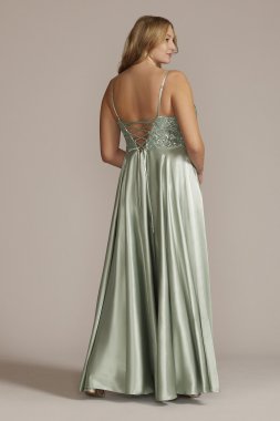 Plus Size Satin Prom Dress with Beaded Bodice D24NY22004W