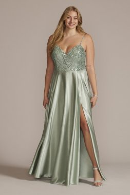 Plus Size Satin Prom Dress with Beaded Bodice D24NY22004W
