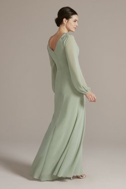 Embellished Chiffon Gown with Long Sleeves WBM2815