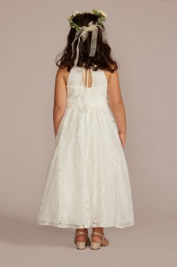 Lace and Satin Flower Girl Dress with Bow Sash OP260