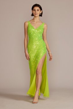Cascading Sequin Tank Gown with Side Slit WGIN20248B