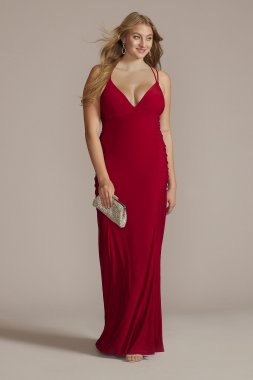 Ruched Panel Plunging Sheath Gown 12301