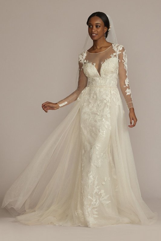 Beaded Tall Plus Wedding Dress with Overskirt CWG933