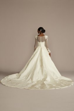 Beaded Lace and Satin Long Sleeve Wedding Dress CWG946