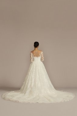 Lace Appliqued Illusion Long Sleeve Wedding Dress CWG947