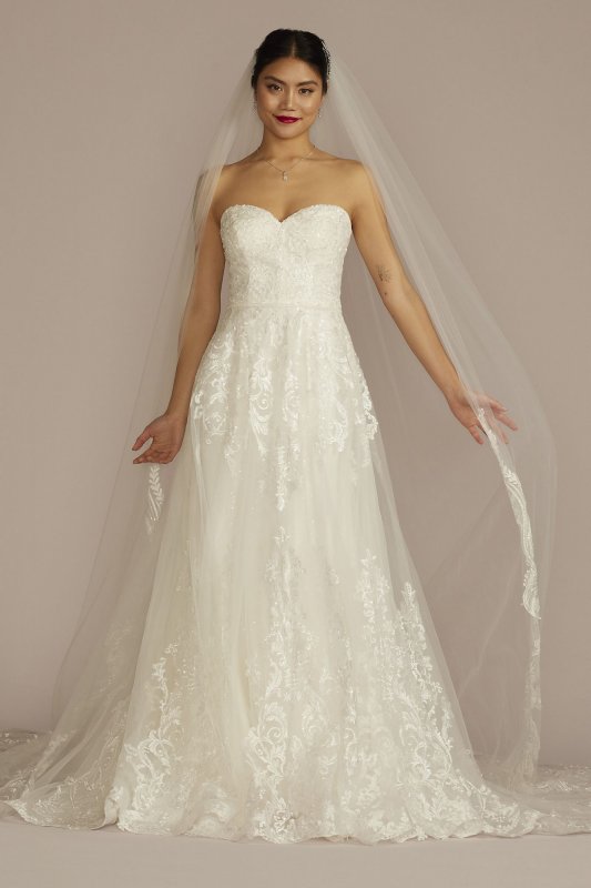 Lace Applique Wedding Dress with Removable Sleeves CWG954