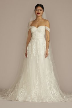 Lace Applique Wedding Dress with Removable Sleeves CWG954