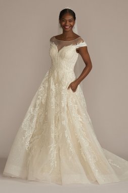 Cap Sleeve V-Back Beaded Ball Gown Wedding Dress CWG959