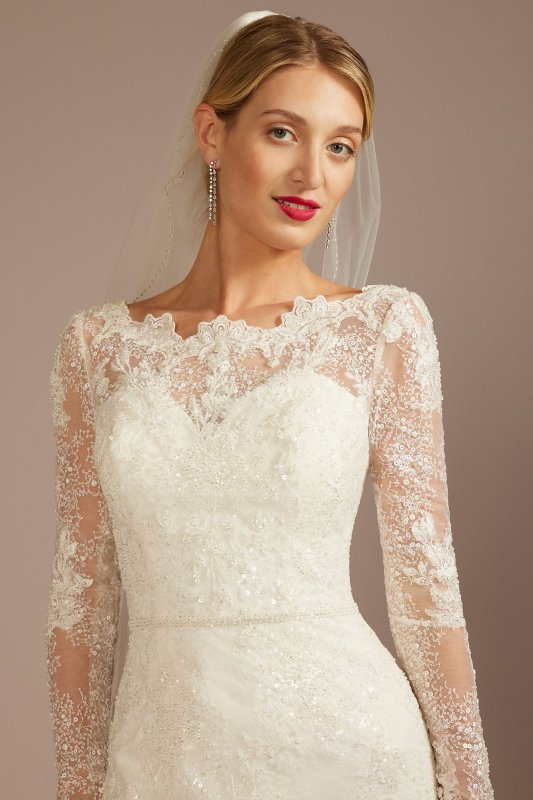 Beaded Lace Long Sleeve Sheath Wedding Dress CWG975