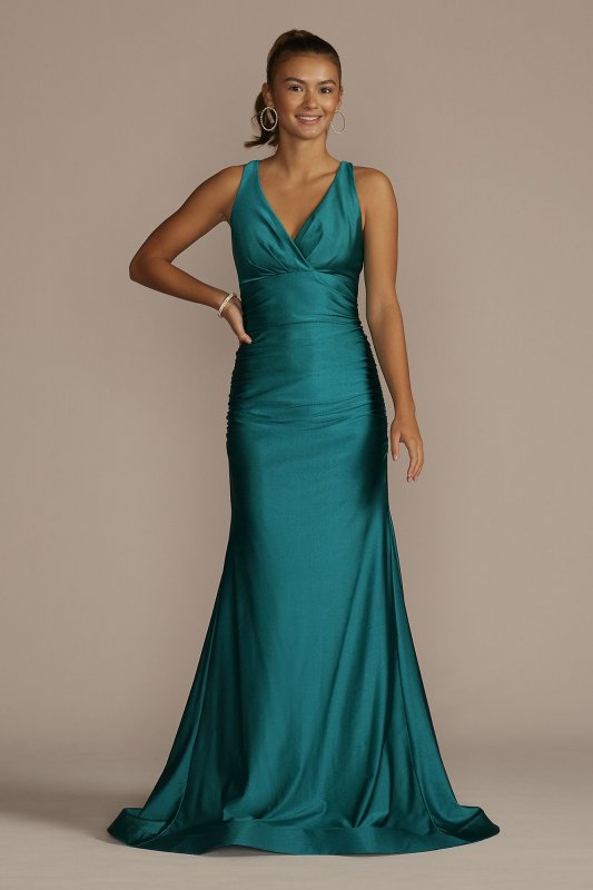 Stretch Satin V-Neck Tank Mermaid Dress D24NY23075