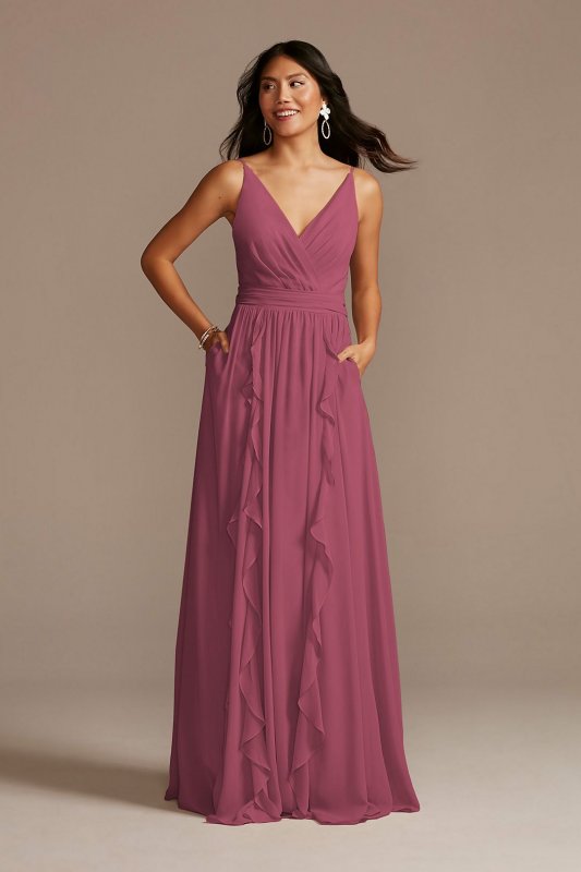 Chiffon Spaghetti Strap Ruffle Bridesmaid Dress F20480