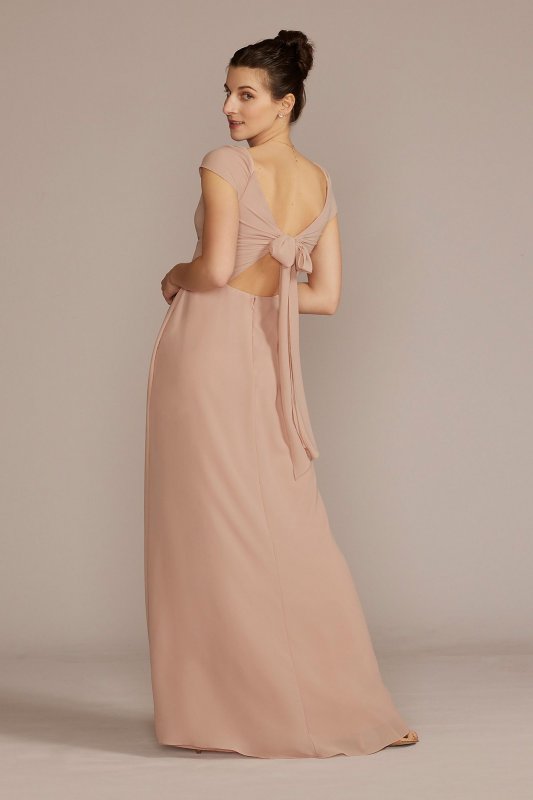 Chiffon Cap Sleeve Tie Back Bridesmaid Dress F20576