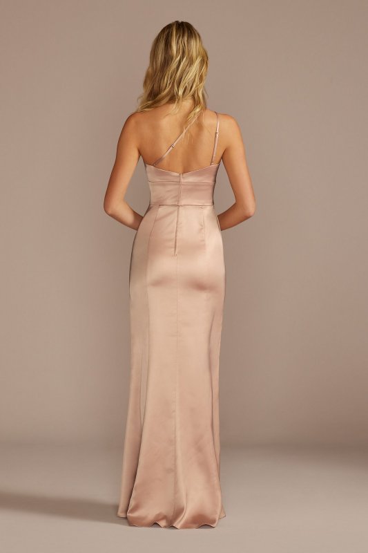 Stretch Satin One-Shoulder Sheath Bridesmaid Dress F20639