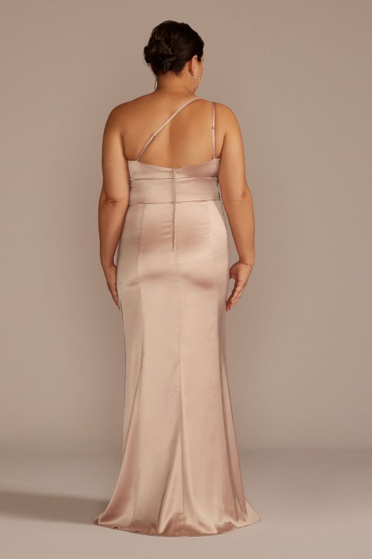 Stretch Satin One-Shoulder Sheath Bridesmaid Dress F20639